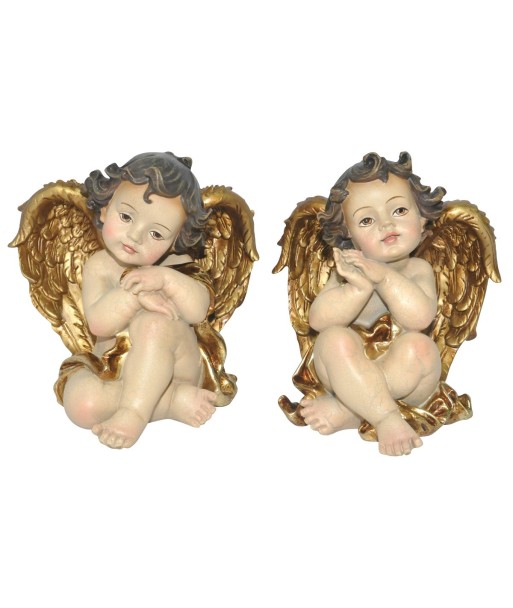 Figura Angel 2U de Resina con Detalles Dorados - Decoración de Navidad