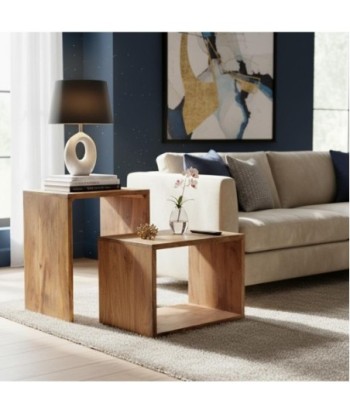 Mesa auxiliar de madera de mango, estilo moderno y funcional.