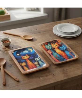 Bandeja Decorativa para Gatos, Ideal para Cocina, Diseño Multicolor, Organizador de Madera, Accesorio Decoración