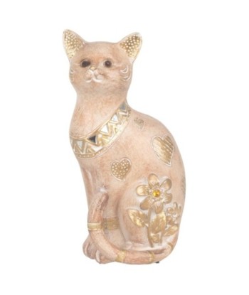 Figura de Gato de Resina con Detalles Dorados y Floral