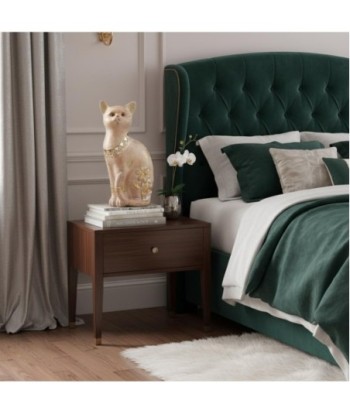 Figura de Gato de Resina con Detalles Dorados y Floral