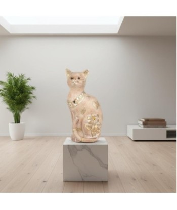 Figura de Gato de Resina con Detalles Dorados y Floral