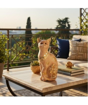 Figura de Gato de Resina con Detalles Dorados y Floral