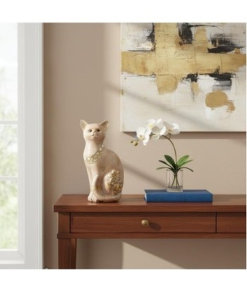 Figura de Gato de Resina con Detalles Dorados y Floral