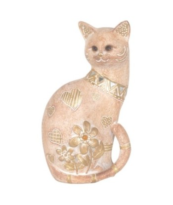 Figura de Gato de Resina con Diseño Floral y Corazones