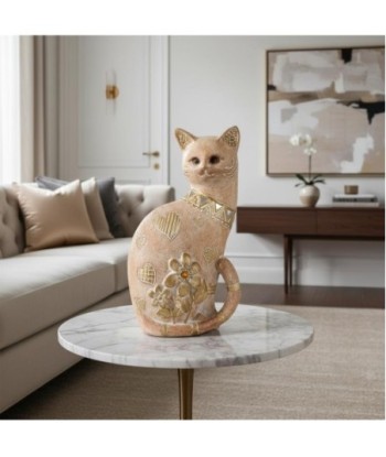 Figura de Gato de Resina con Diseño Floral y Corazones
