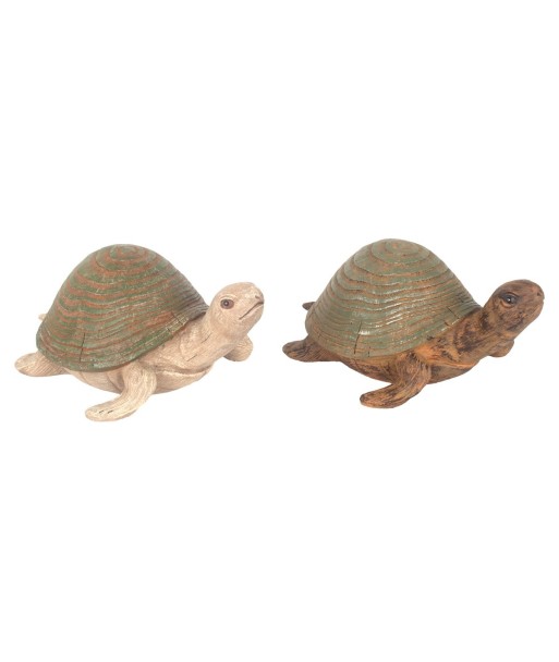 Figura de Tortuga 2U de Resina - Decoración Animal Verde y Beige