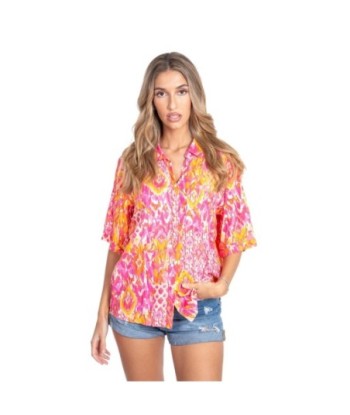 Camisa Rosa Mujer Manga ¾ Estampada, 100% Algodón, Ideal para Ocasiones Informales y Formales, Moda Isla Bonita