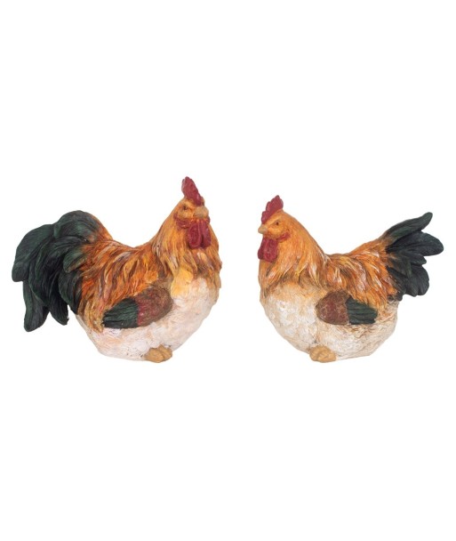 Figura de Gallina de Resina - Decoración de Animales Color Naranja y Beige