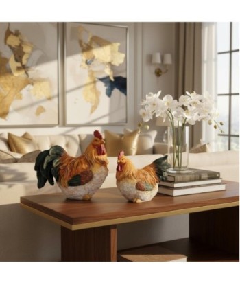 Figura de Gallina de Resina - Decoración de Animales Color Naranja y Beige