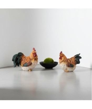 Figura de Gallina de Resina - Decoración de Animales Color Naranja y Beige