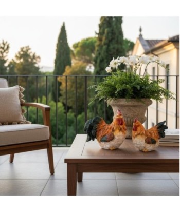 Figura de Gallina de Resina - Decoración de Animales Color Naranja y Beige