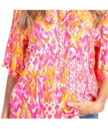 Camisa Rosa Mujer Manga ¾ Estampada, 100% Algodón, Ideal para Ocasiones Informales y Formales, Moda Isla Bonita