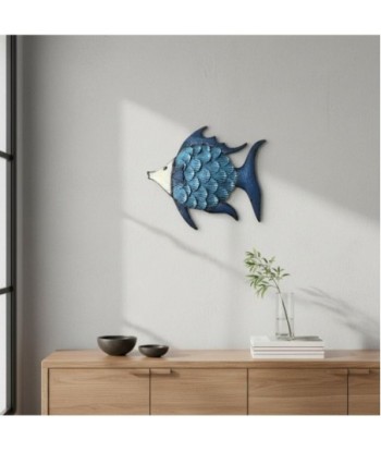 Adorno Pared Pez S de Metal Azul para Decoración Moderna