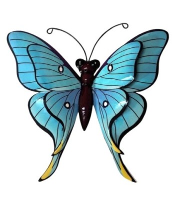 Adorno Pared Mariposa de Metal Azul con Detalles Coloridos - Decoración Jardín