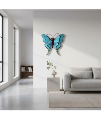 Adorno Pared Mariposa de Metal Azul con Detalles Coloridos - Decoración Jardín