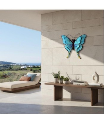 Adorno Pared Mariposa de Metal Azul con Detalles Coloridos - Decoración Jardín