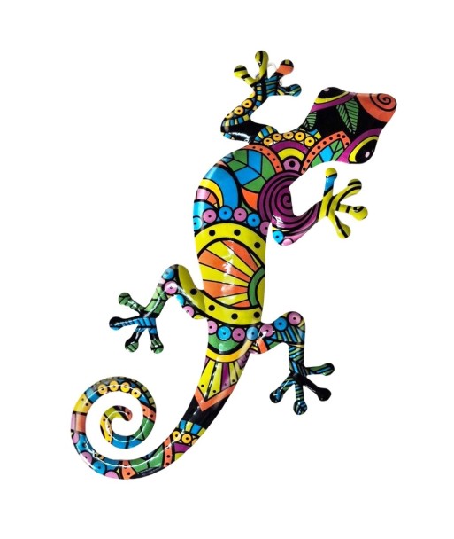 Adorno Pared Lagarto de Metal Colorido para Jardín - Decoración Divertida