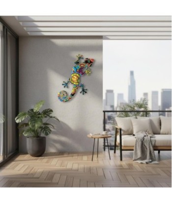 Adorno Pared Lagarto de Metal Colorido para Jardín - Decoración Divertida