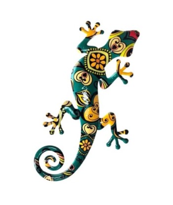 Adorno Pared Lagarto de Metal Decorativo Color Verde y Amarillo
