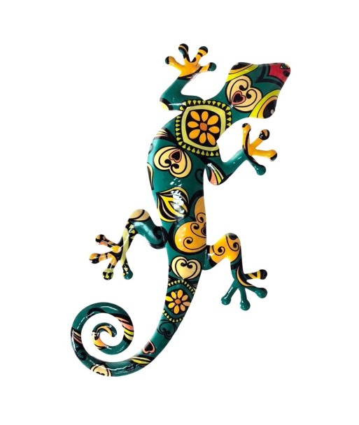 Adorno Pared Lagarto de Metal Decorativo Color Verde y Amarillo
