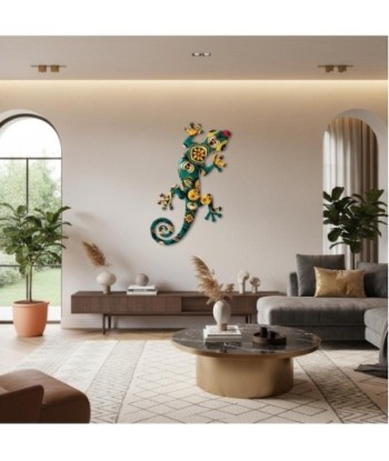 Adorno Pared Lagarto de Metal Decorativo Color Verde y Amarillo