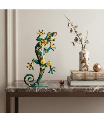 Adorno Pared Lagarto de Metal Decorativo Color Verde y Amarillo