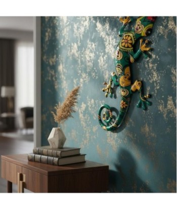 Adorno Pared Lagarto de Metal Decorativo Color Verde y Amarillo