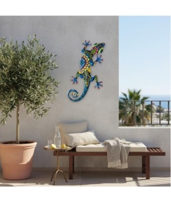 Adorno Pared Lagarto de Metal Colorido - Estilo Decorativo para Jardín