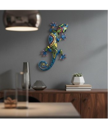 Adorno Pared Lagarto de Metal Colorido - Estilo Decorativo para Jardín