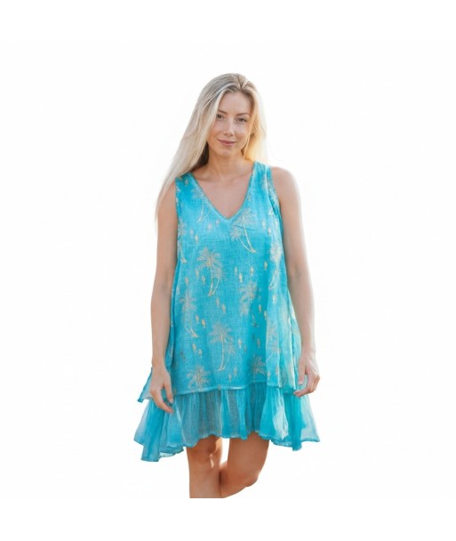 Isla Bonita By SIGRIS Vestido Corto de Algodón con Estampado de Palmas