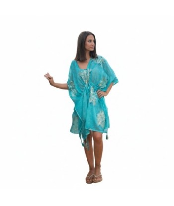 Isla Bonita By SIGRIS Poncho de Algodón Turquesa con Estampado Floral