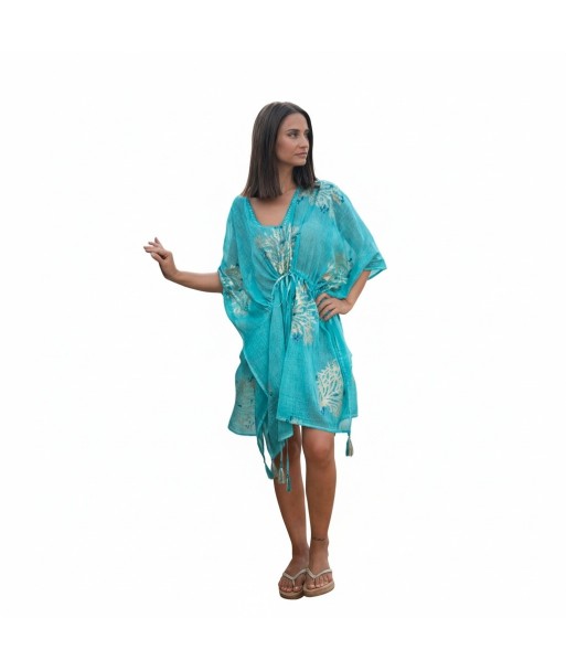 Isla Bonita By SIGRIS Poncho de Algodón Turquesa con Estampado Floral