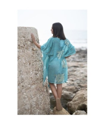 Isla Bonita By SIGRIS Poncho de Algodón Turquesa con Estampado Floral