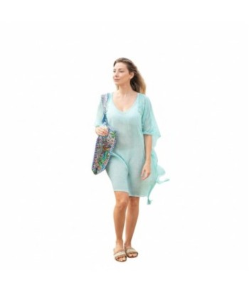 Isla Bonita By SIGRIS Poncho de Algodón 100% en Aguamarina