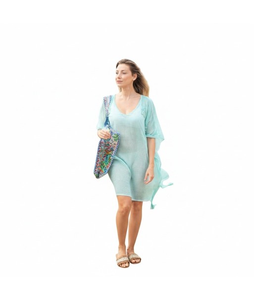 Isla Bonita By SIGRIS Poncho de Algodón 100% en Aguamarina
