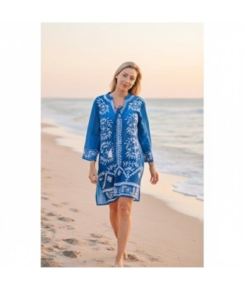 Isla Bonita By SIGRIS Kurta de Algodón Azul con Bordado Artesanal