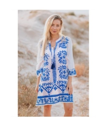 Isla Bonita By SIGRIS Kurta de Algodón 100% con Bordado Azul