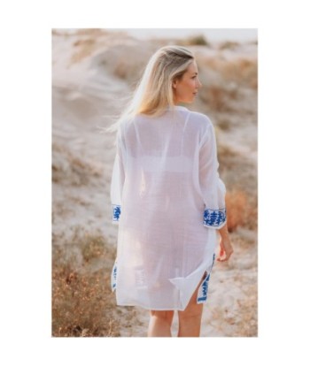 Isla Bonita By SIGRIS Kurta de Algodón 100% con Bordado Azul