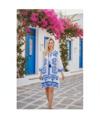 Isla Bonita By SIGRIS Kurta de Algodón 100% con Bordado Azul