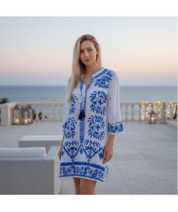Isla Bonita By SIGRIS Kurta de Algodón 100% con Bordado Azul