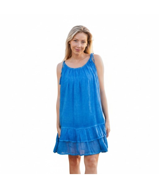 Isla Bonita By SIGRIS Vestido Corto de Verano 100% Algodón - Azul Vibrante