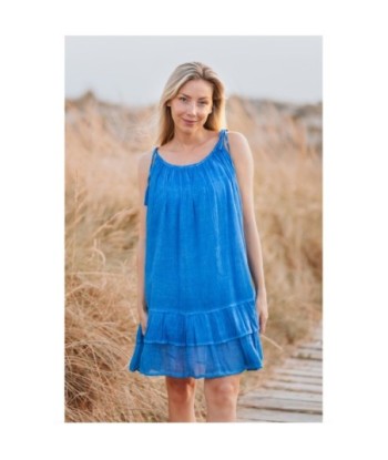 Isla Bonita By SIGRIS Vestido Corto de Verano 100% Algodón - Azul Vibrante