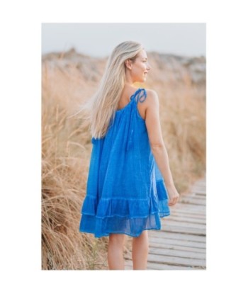 Isla Bonita By SIGRIS Vestido Corto de Verano 100% Algodón - Azul Vibrante