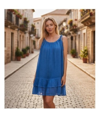 Isla Bonita By SIGRIS Vestido Corto de Verano 100% Algodón - Azul Vibrante