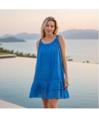 Isla Bonita By SIGRIS Vestido Corto de Verano 100% Algodón - Azul Vibrante