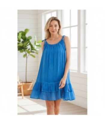 Isla Bonita By SIGRIS Vestido Corto de Verano 100% Algodón - Azul Vibrante