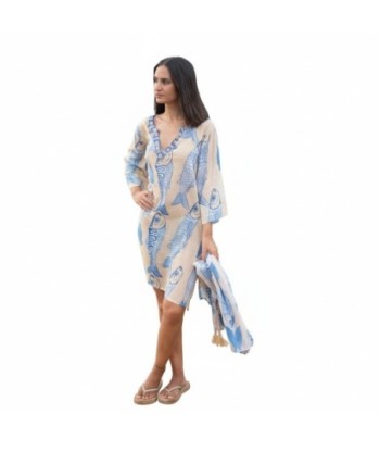 Isla Bonita By SIGRIS Kurta de Algodón Estampada con Diseño de Peces