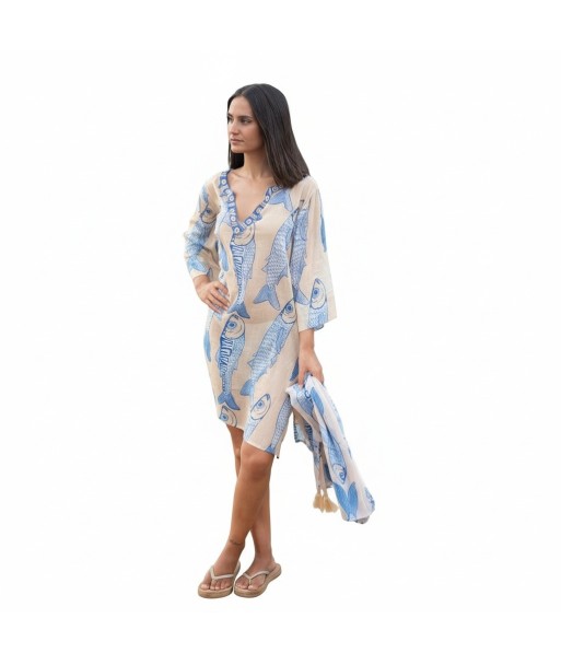 Isla Bonita By SIGRIS Kurta de Algodón Estampada con Diseño de Peces