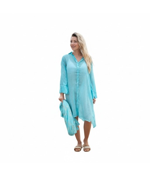 Isla Bonita By SIGRIS Vestido Camisero de Algodón 100% en Color Aqua